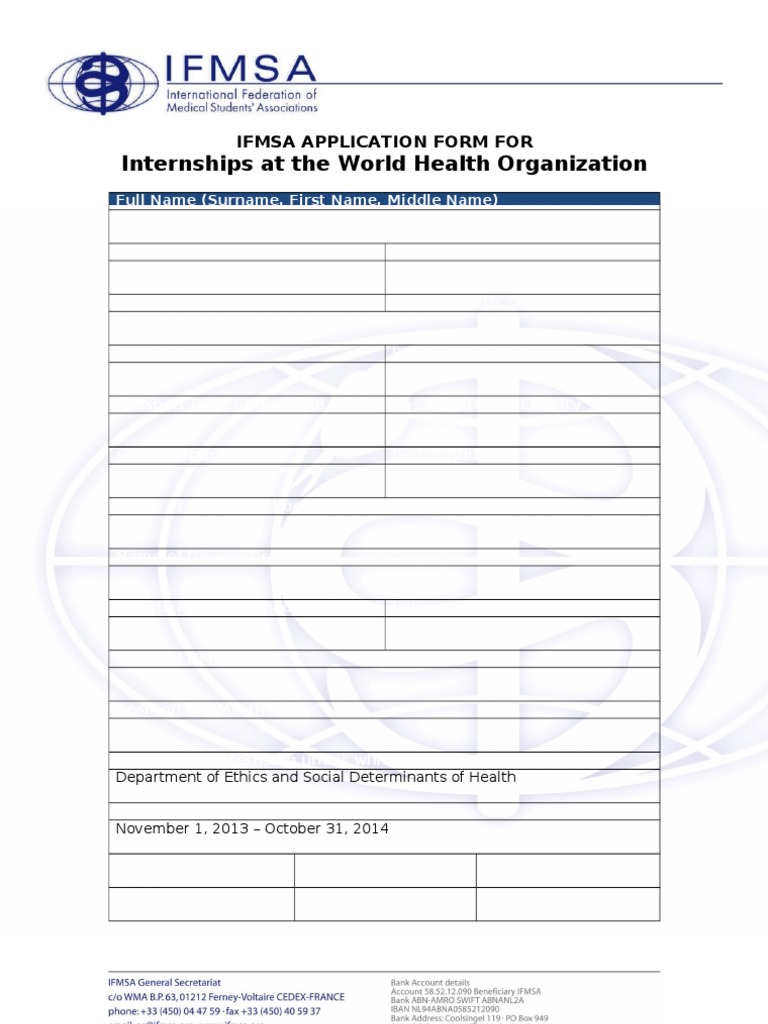 IFMSA WHO Internship Application Form | PDF