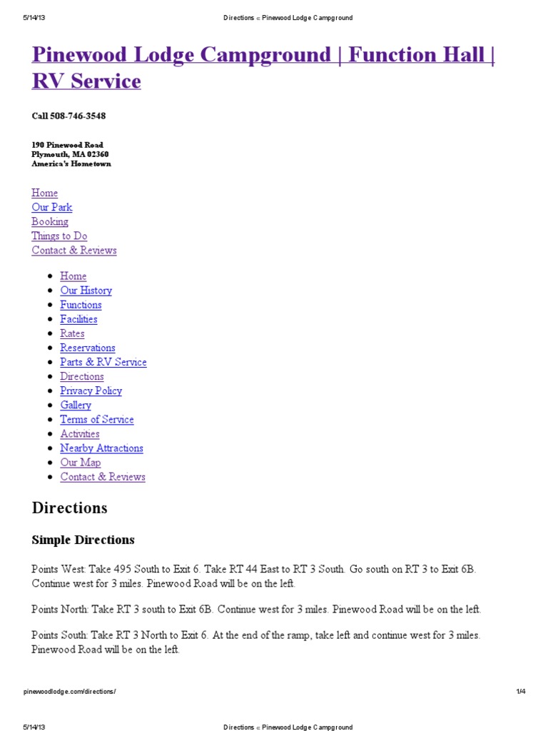 Directions Pinewood Lodge Campground PDF