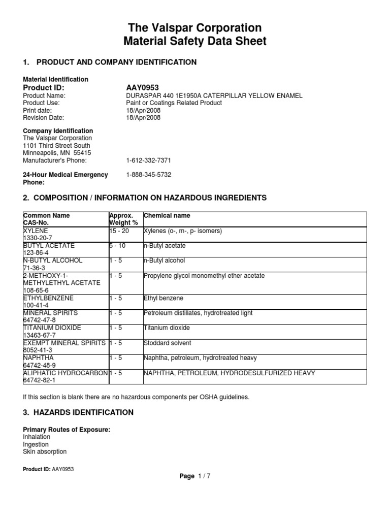 MSDS AAY0953.PDF Topcoat Yellow PDF Dangerous Goods Personal