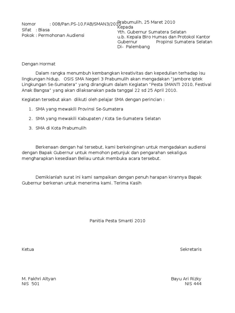 Contoh Surat Permohonan Audiensi Doc Contoh Surat