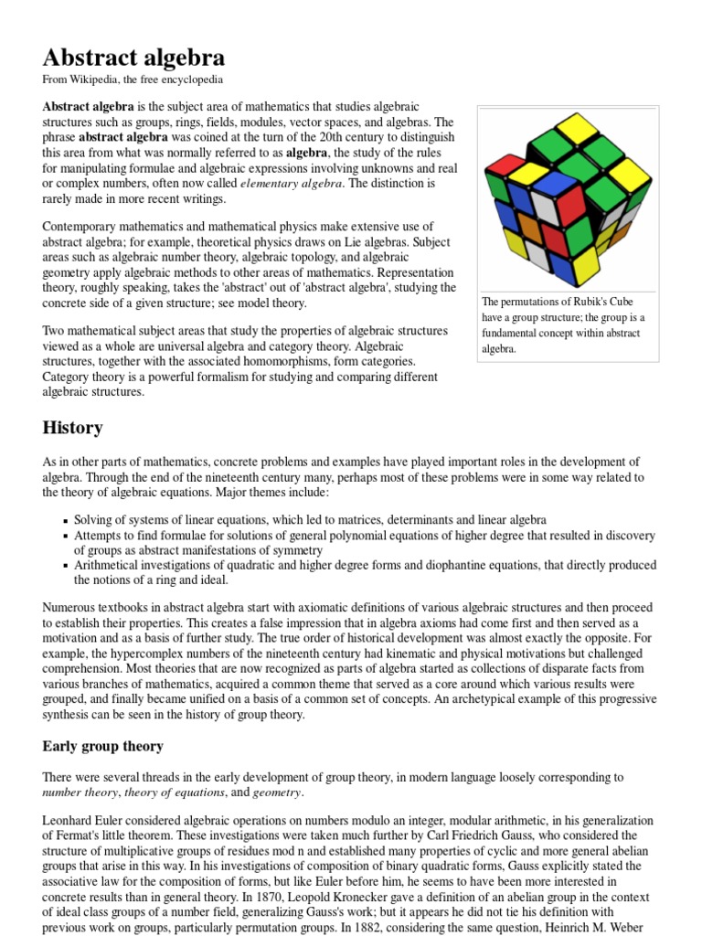 Abstract Algebra - Wikipedia, The Free Encyclopedia | Abstract Algebra |  Group (Mathematics)