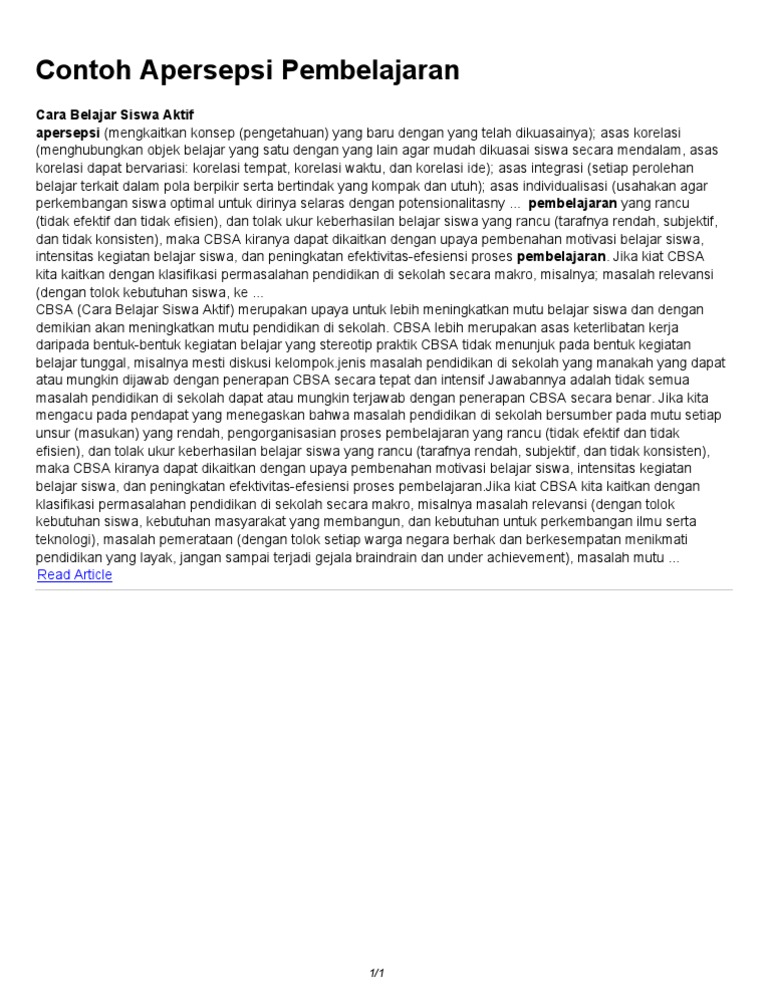 Contoh Apersepsi Pembelajaran