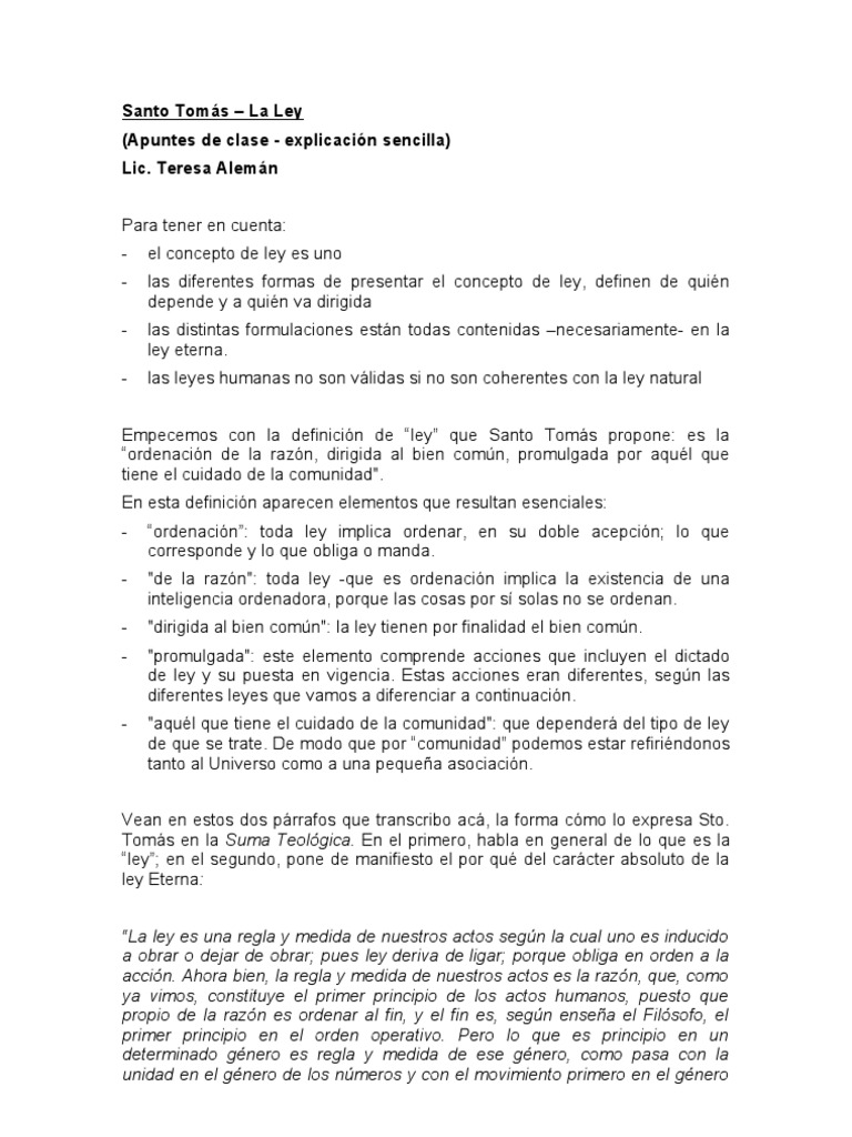 Santo Tomas La Ley Ley estatutaria La Ley natural
