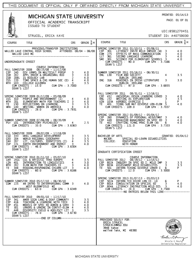 Erica Strucel - Official Transcript | PDF | Grading (Education ...