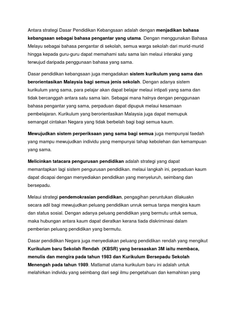 Dasar Pendidikan Sebagai Alat Perpaduan Pdf