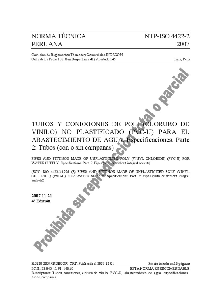 Norma ISO 4422 | PDF | Resistencia Eléctrica y Conductancia | Química ...
