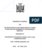 Ministerial Statement on the Dissolution of ZRL Board and Clive Chirwa