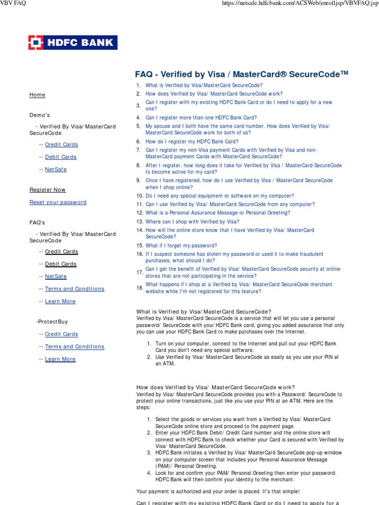 VBV Faq PDF Debit Card Visa Inc.
