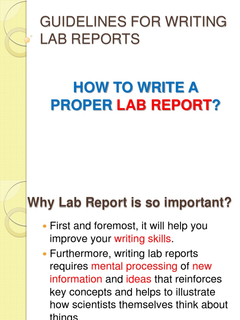 Guidelines for Writing Lab Reports Laboratories Information