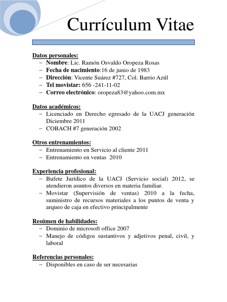 Curriculum Vitae Lic. Oropeza | PDF