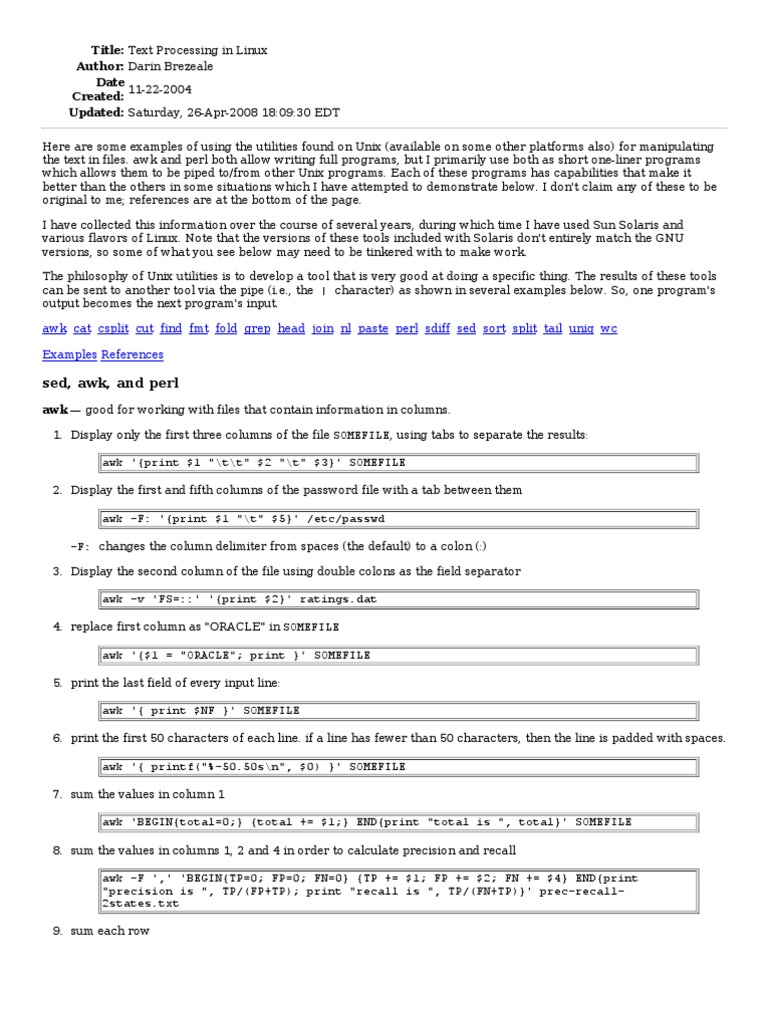 Unix Text Processing | PDF | Regular Expression | Notation