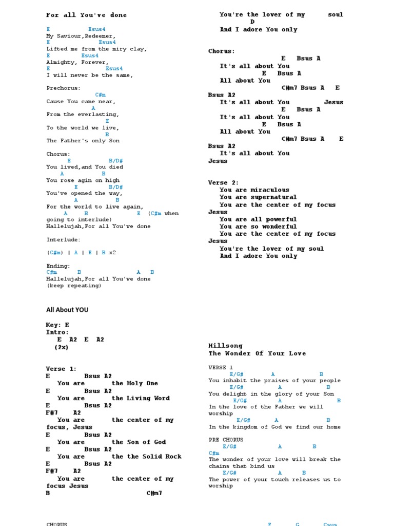 For All You'Ve Done Hillsong Chords Song Structure Jesus