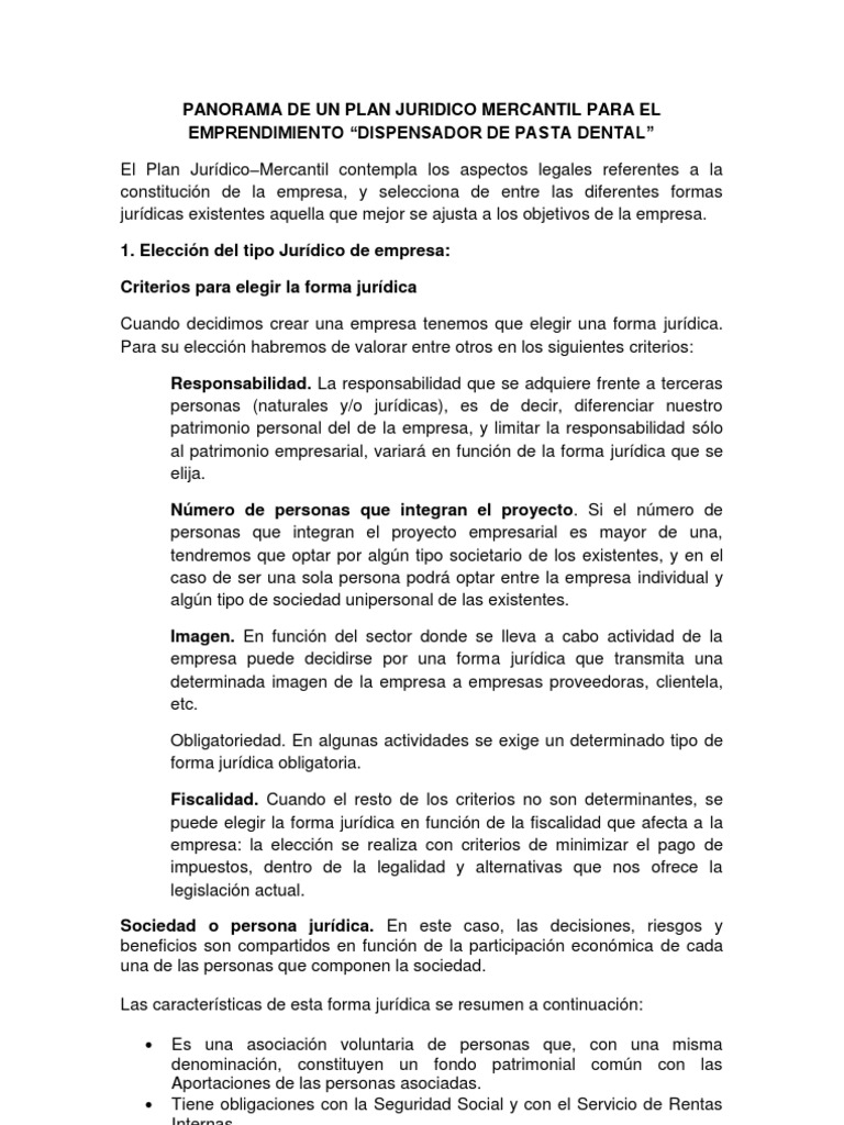 Panorama De Un Plan Juridico Mercantil Para El Emprendimiento