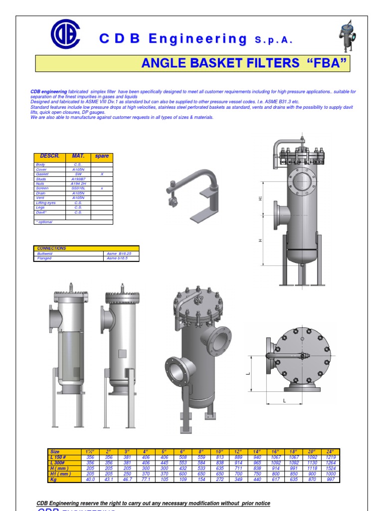 Angle Basket Filters Specifications | PDF