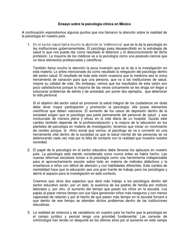 Ensayo Sobre La Psicología Clínica en México | PDF | Sicología | Salud ...