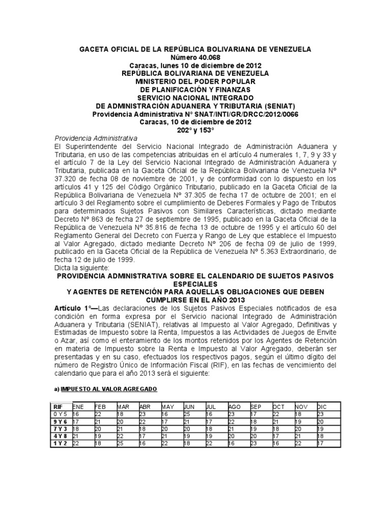 calendario contribuyentes especiales Impuesto sobre la renta Impuestos