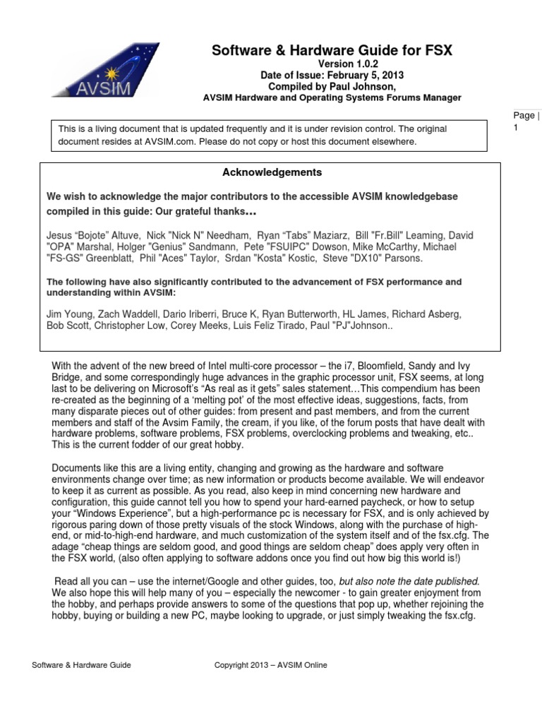 Software & Hardware Guide For FSX Acknowledgements PDF Windows