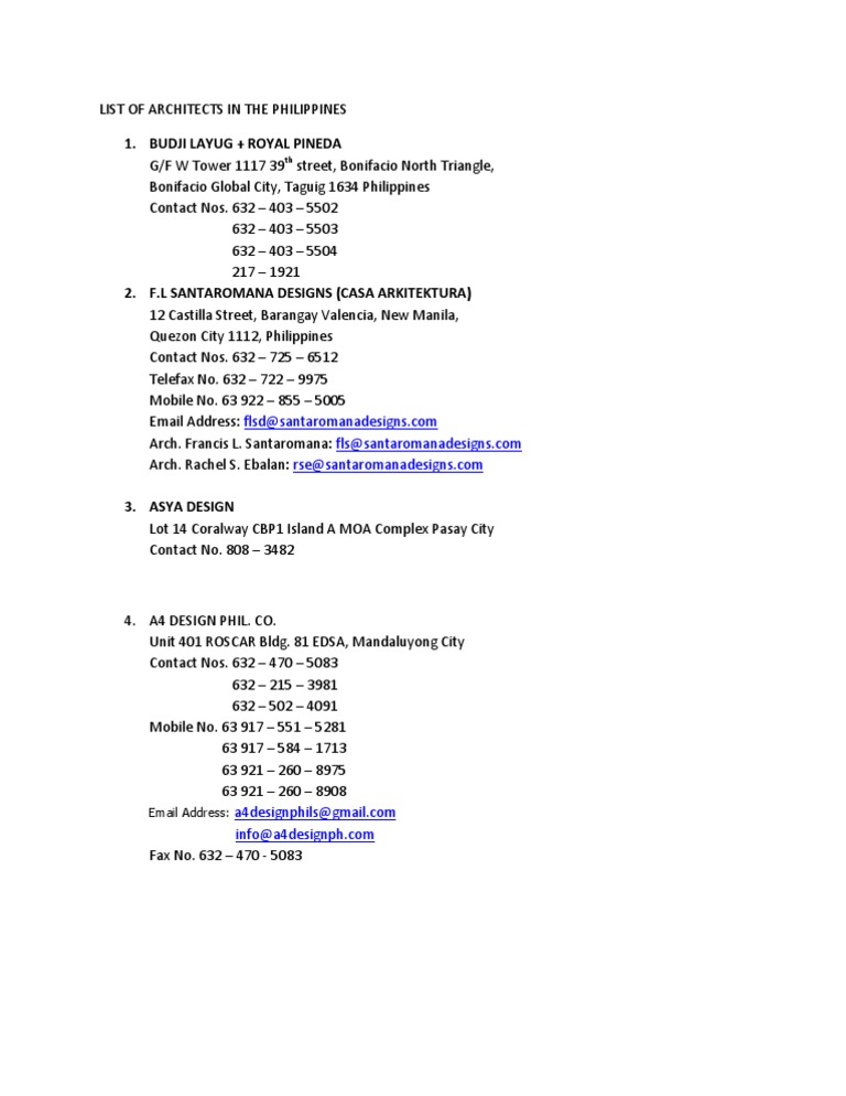 List of Architects in the Philippines Fax Media Technology