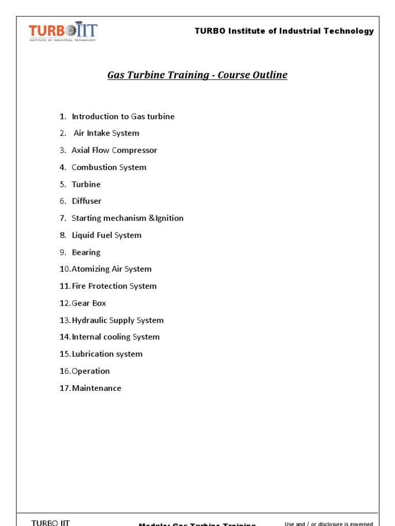 Gas Turbine Training - Course Outline: TURBO Institute of Industrial ...