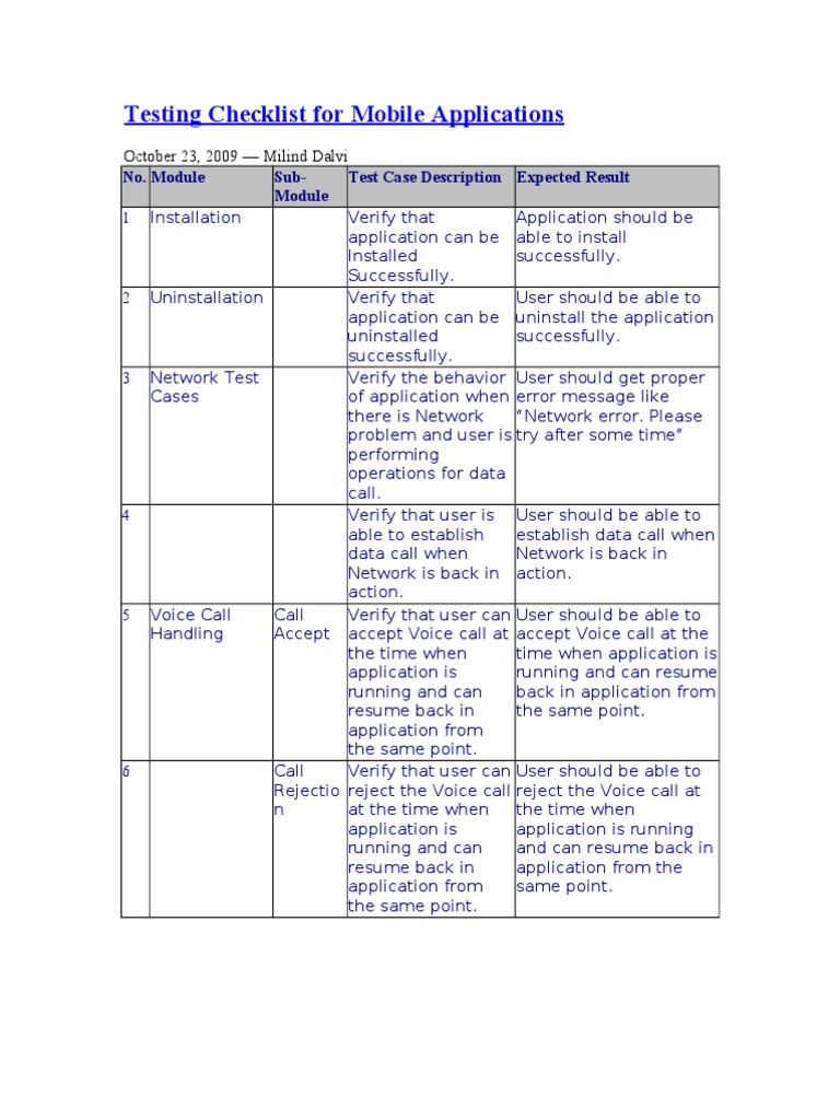 Testing Checklist For Mobile | PDF | Computers
