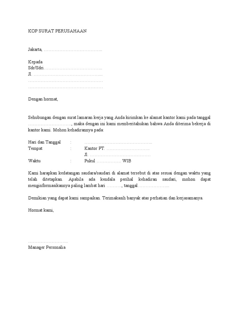 Surat Penerimaan Pegawai