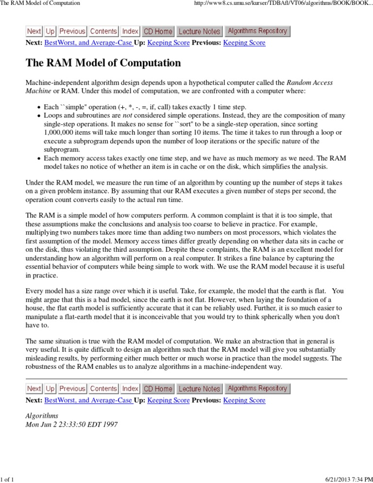 The RAM Model of Computation | PDF | Subroutine | Random Access Memory