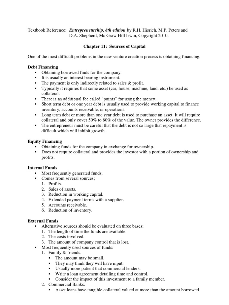 Sources of Capital for Entrepreneurs | PDF | Loans | Venture Capital