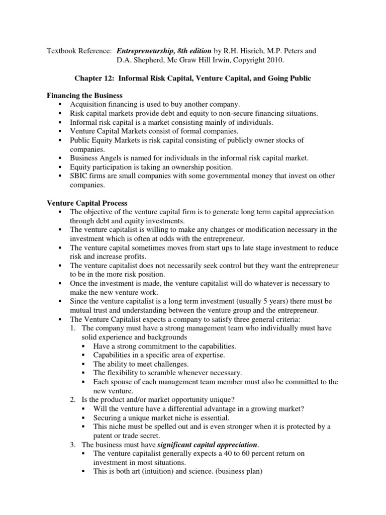 Entrepreneurship Chapter 12 - Informal Risk Capital | PDF | Book Value ...