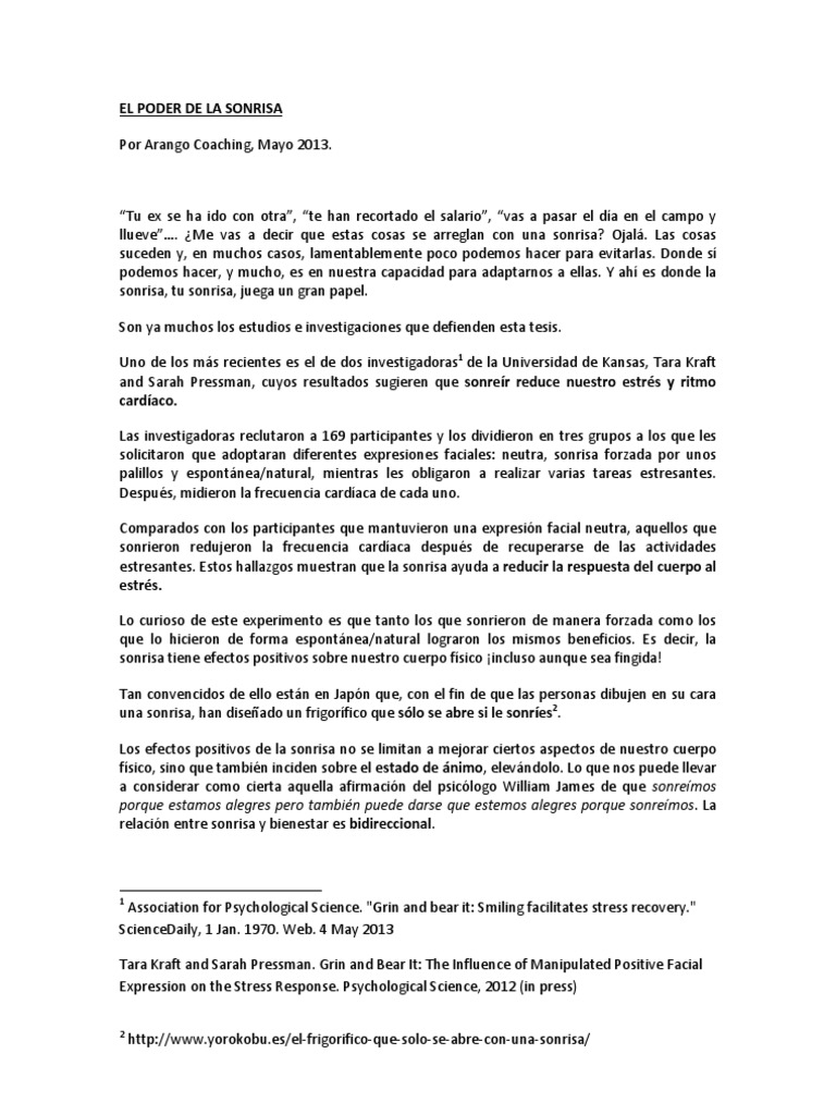 El Poder de La Sonrisa | PDF | Estrés (biología) | Bienestar