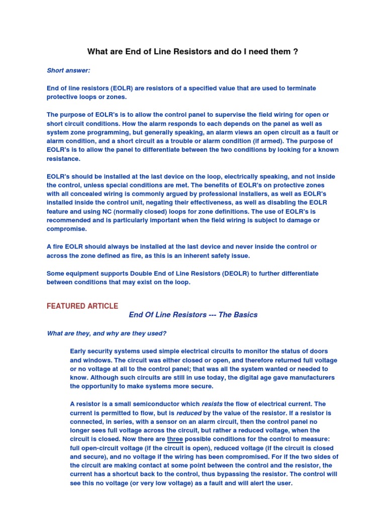 Why use EOL resistors and where should they be placed PDF Resistor