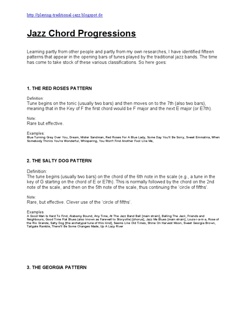 Jazz Chord Progressions | PDF | Blues | Jazz