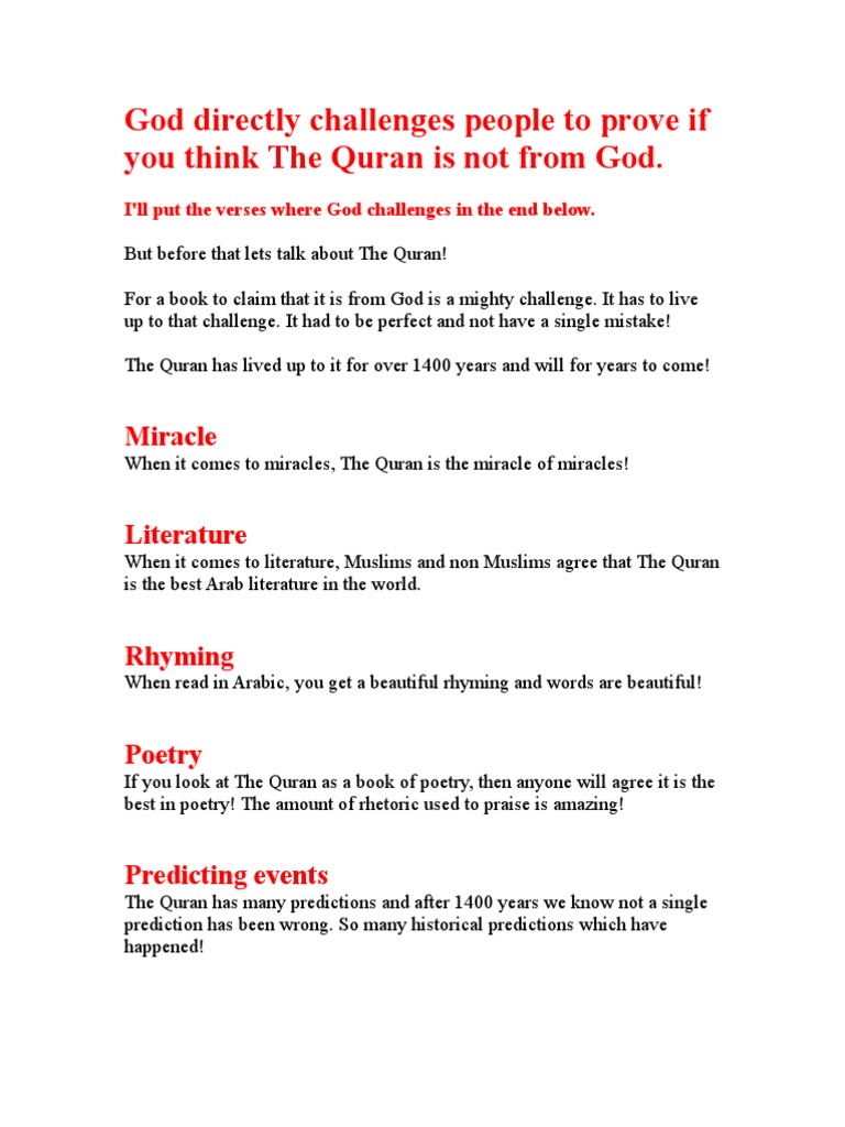 The Quran's Challenge to Humanity | PDF | Quran | Islam
