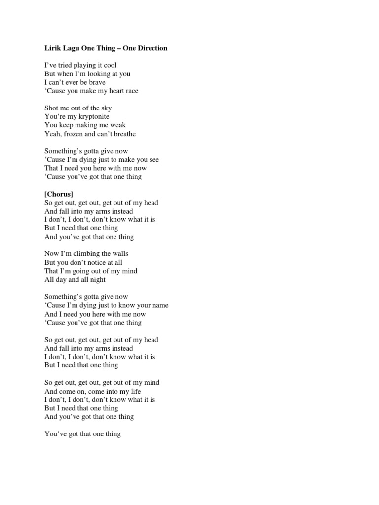 Lirik One Direction One Thing