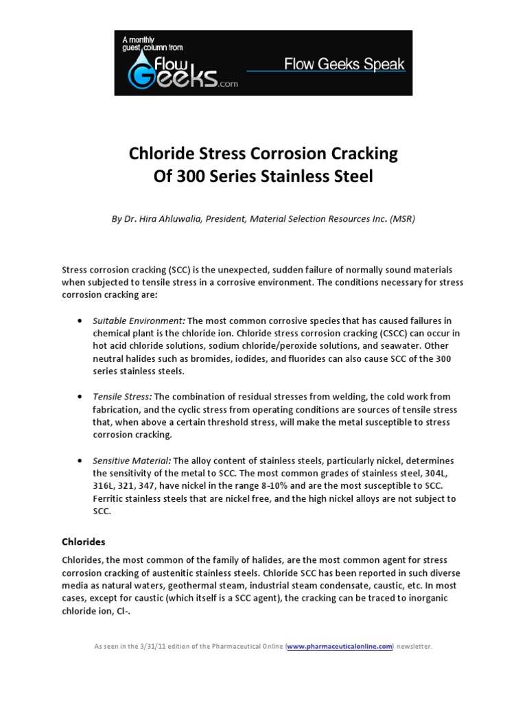 Chloride Stress Corrosion Cracking of 300 Series Stainless Steel | PDF ...