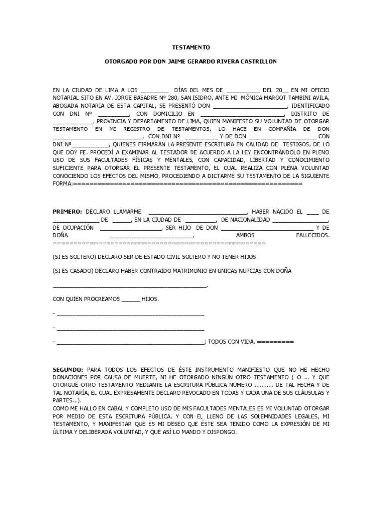Modelo de Testamento Notarial | PDF