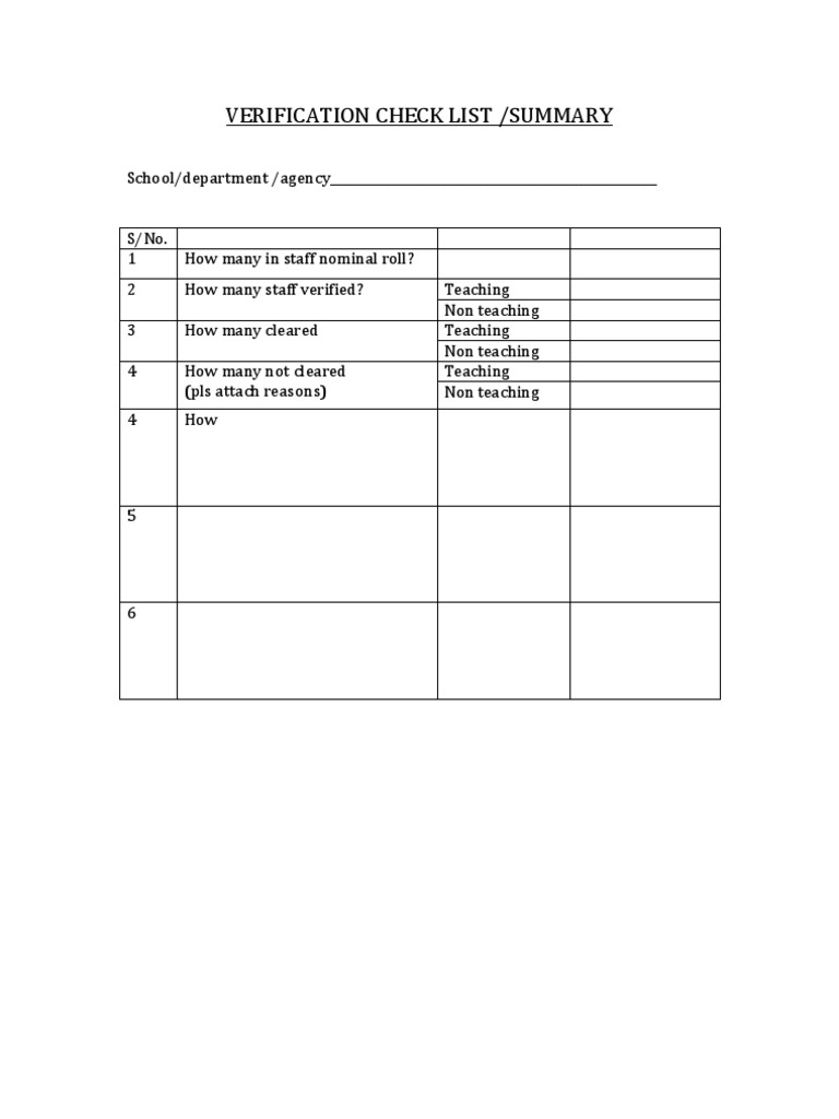 Verification Check List | PDF