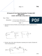 III Semester B.Tech. Degree Examination, November 2009 (2003 Scheme) 03-305: Network Analysis (Ta)