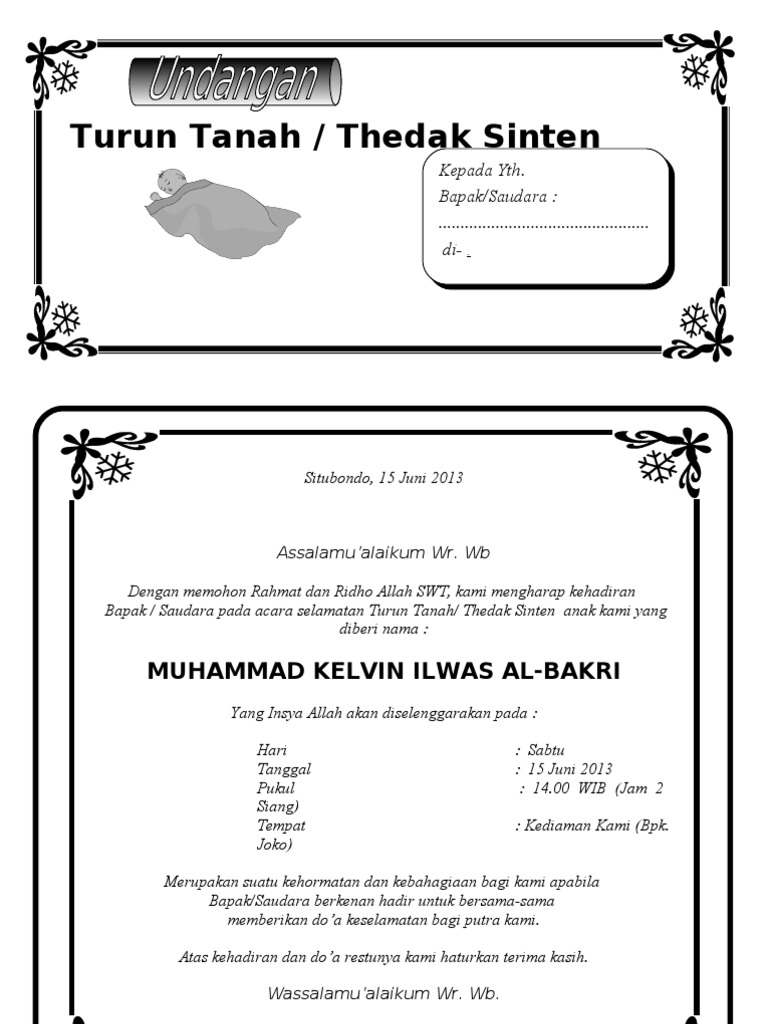Contoh Surat Undangan Marhaban Bayi