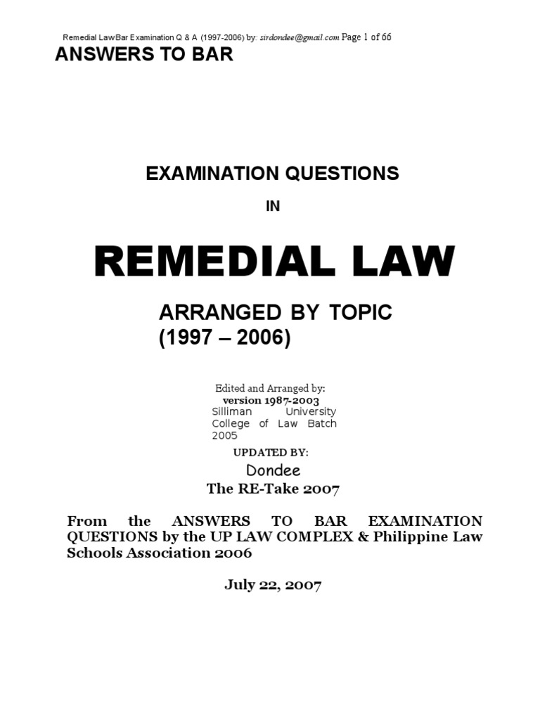 213 - Remedial Law Suggested Answers (1997-2006), Word | PDF | Hearsay ...