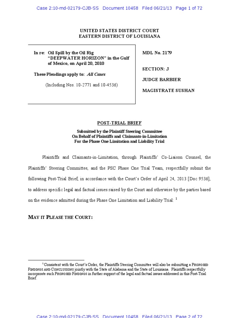 PSC PostTrial Brief (Phase One) [Doc 10458] 6212013 Recklessness