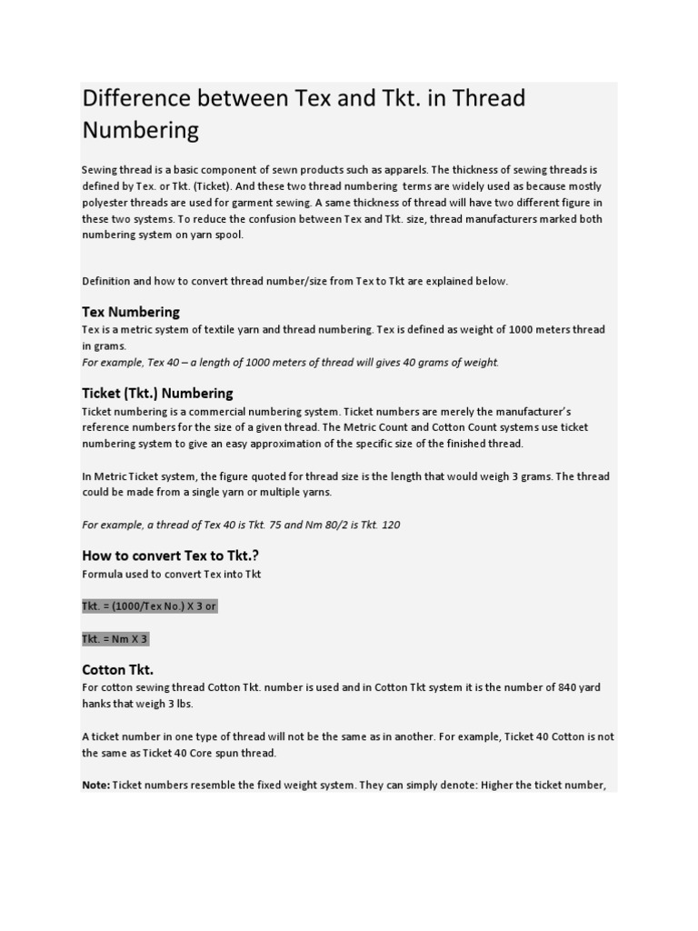 Tex vs Tkt: Thread Numbering Explained | PDF