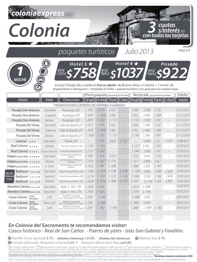 Tarifas Colonia Vie y Sab Julio | PDF