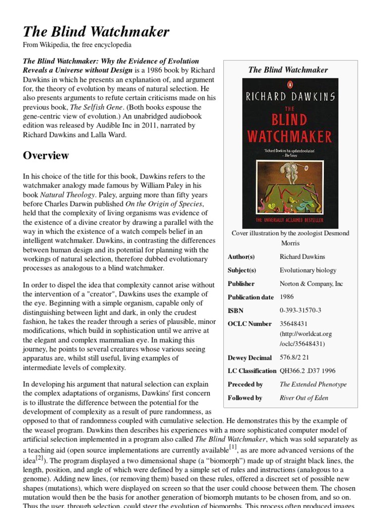 The Blind Watchmaker - Wikipedia, The Free Encyclopedia | PDF ...