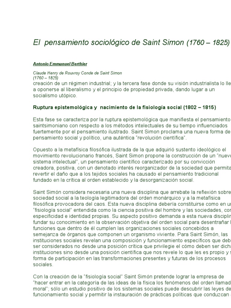Saint Simon Su Obra y Pensamiento Society Socialism