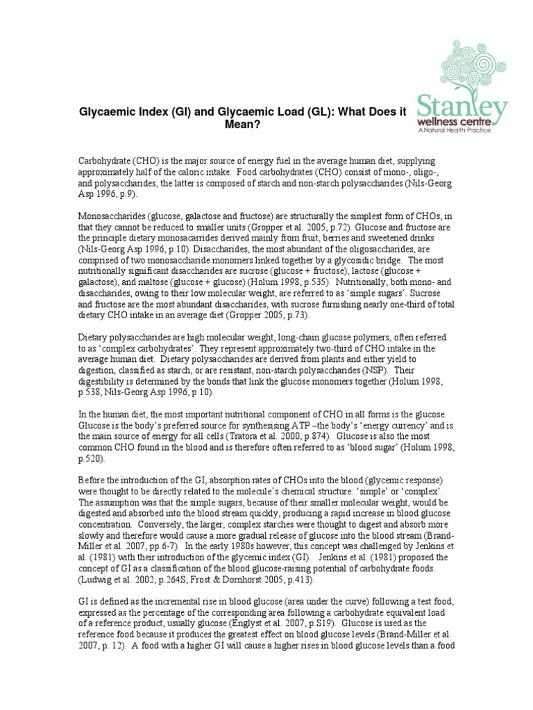 GI and GL What Does It Mean? PDF Carbohydrates Starch