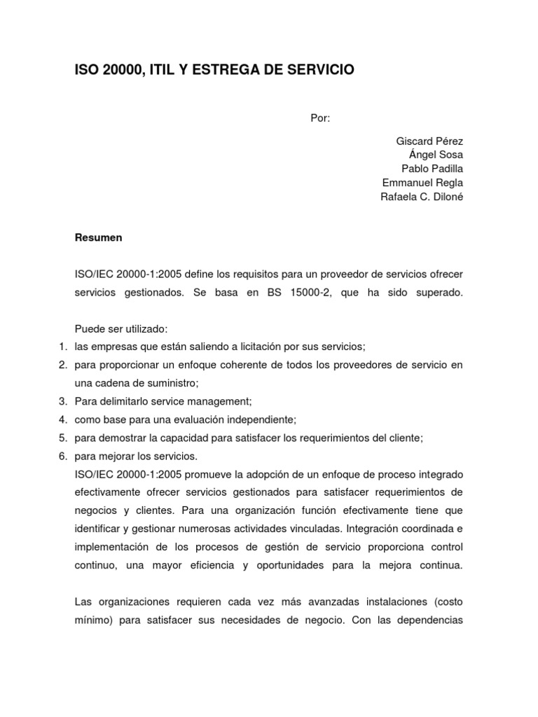 ISO 20000 e ITIL en Gestión de Servicios | PDF | It Service Management ...