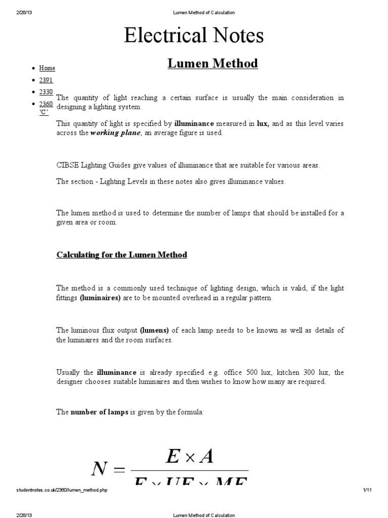 Lumen Method of Calculation PDF | PDF | Lighting | Interior Design