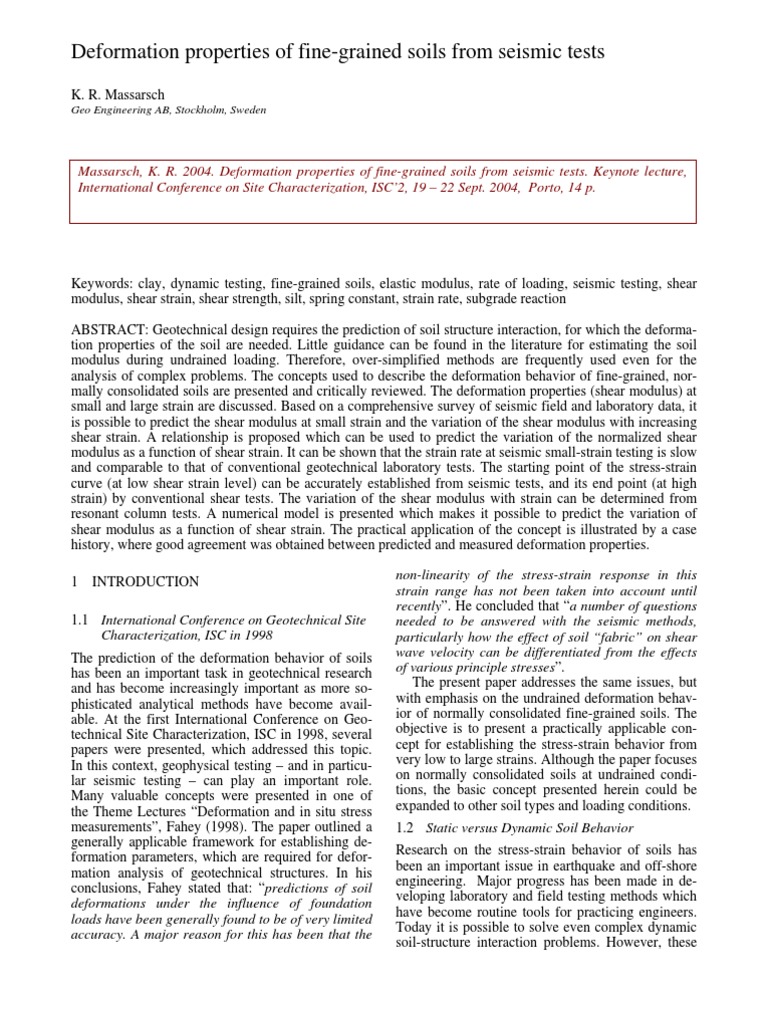 Deformation Properties of Fine-Grained Soils | PDF