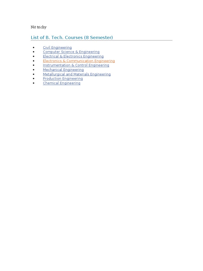 NIT Trichy B.Tech Courses List | PDF