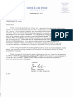 US Senator Joseph Lieberman (D- Connecticut) September 22, 2010 letter to Lucas Smith.